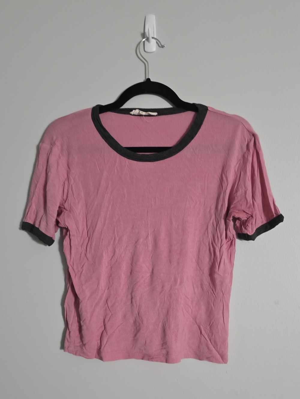 Pink Short Sleeve Ringer Tee with Gray Trim